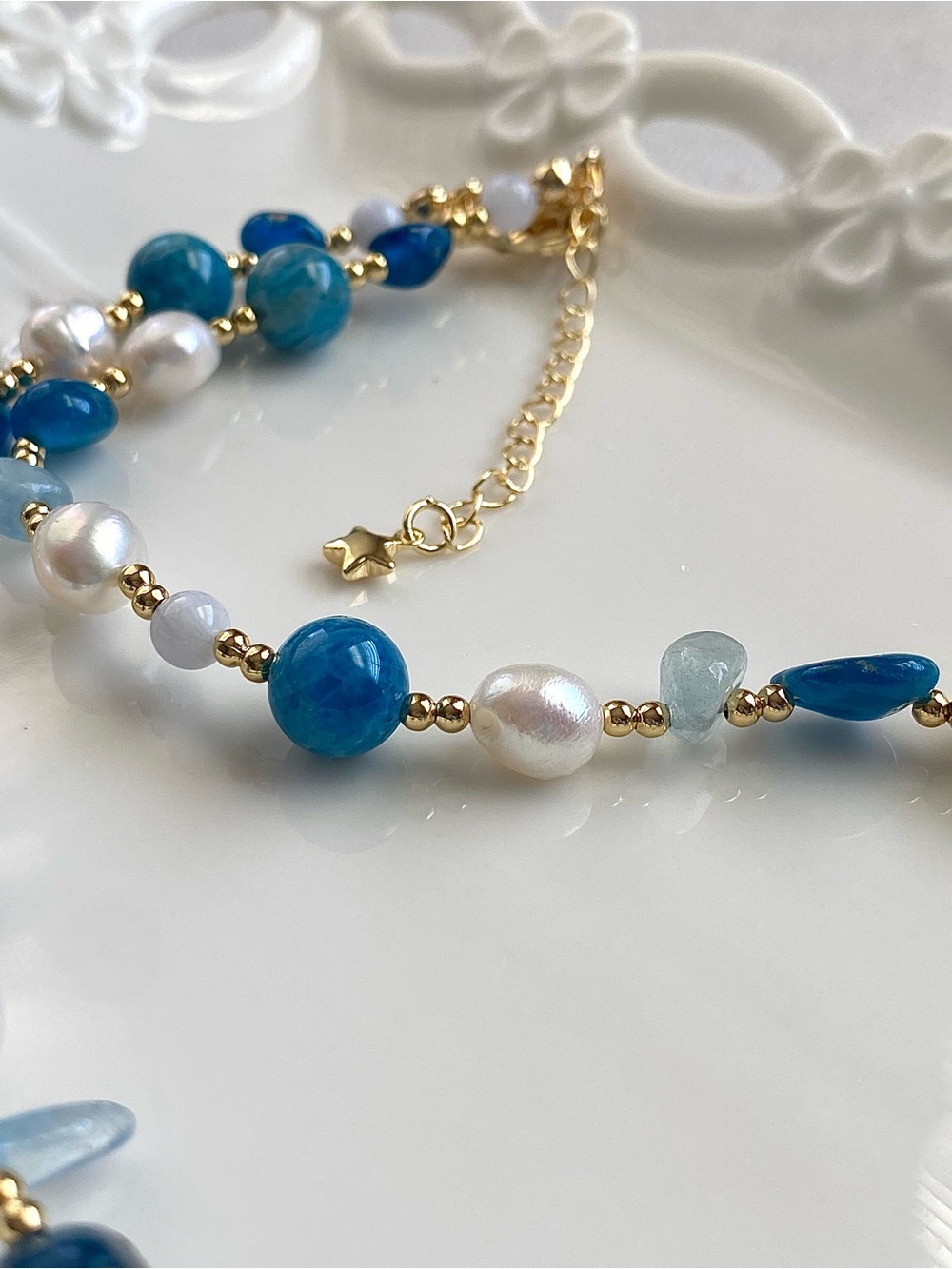 GP71-Handcrafted Apatite And freshwater Pearl Necklace - Picture 8 of 9